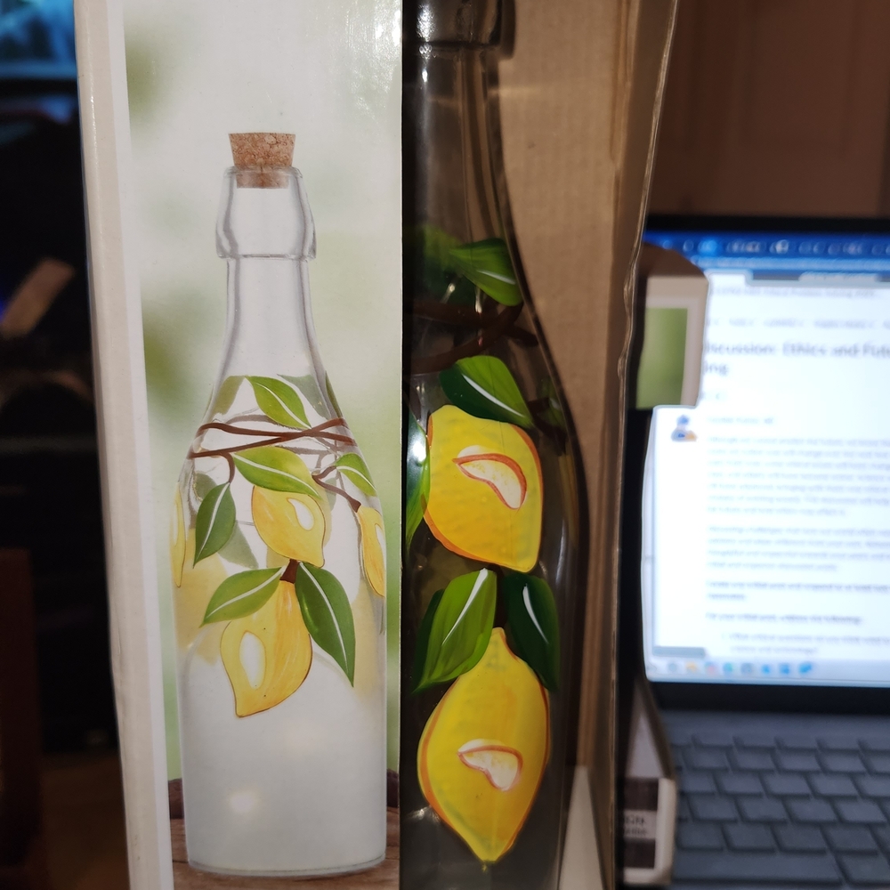 Decorative Glass Bottle with Lemon Design